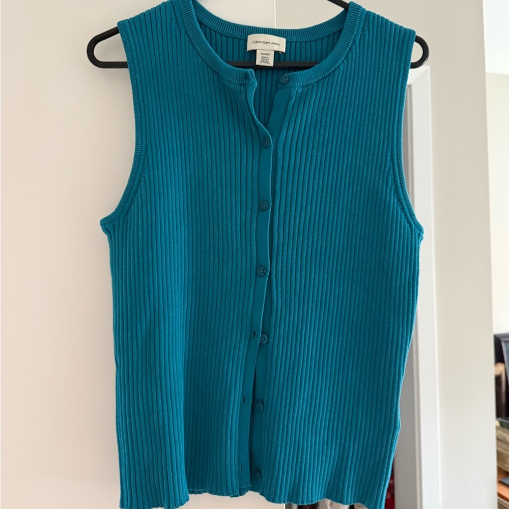 Calvin Klein Jeans Teal Ribbed Button Cardigan